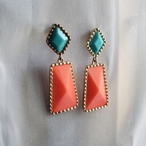 Turquoise and Coral Dangle Earrings